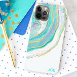 Case-Mate iPhone Case Pastel Aqua et Agate violet avec Monogramme<br><div class="desc">Protégez votre téléphone avec une coque élégante avec un motif en pierre agate dans un aqua pastel féminin, violet, bleu et or tendance. Un modèle de texte est inclus pour personnaliser avec votre monogramme ou tout autre texte souhaité. Vous pouvez également supprimer l'exemple de monogramme si vous souhaitez commander le...</div>