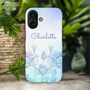 Coque Pour iPhone 16 Pastel Floral Silhouette Overlay Nom personnalisé