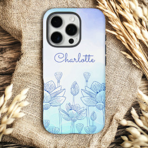 Coque iPhone 16 Pro Pastel Floral Silhouette Overlay Nom personnalisé