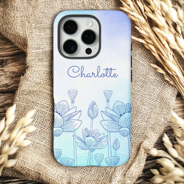 Coques Case-Mate iPhone Pastel Floral Silhouette Overlay Nom personnalisé (Créateur téléchargé)