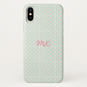 Case-Mate iPhone Case Pastel Girly rose & Motif vert avec initiales