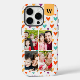 Coque iPhone 16 Pro Pastel Hearts Personnalisé Monogramme 4-Photos