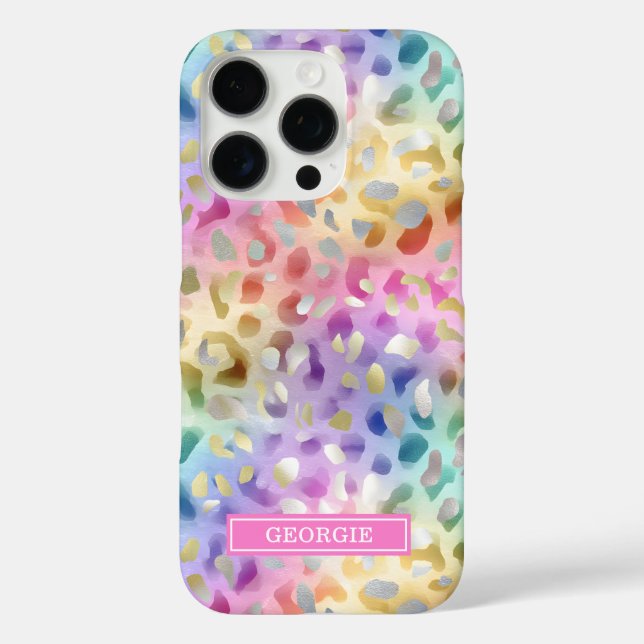 Coques Case-Mate iPhone Pastel Iridescent Leopard Print Monogrammed (Verso)