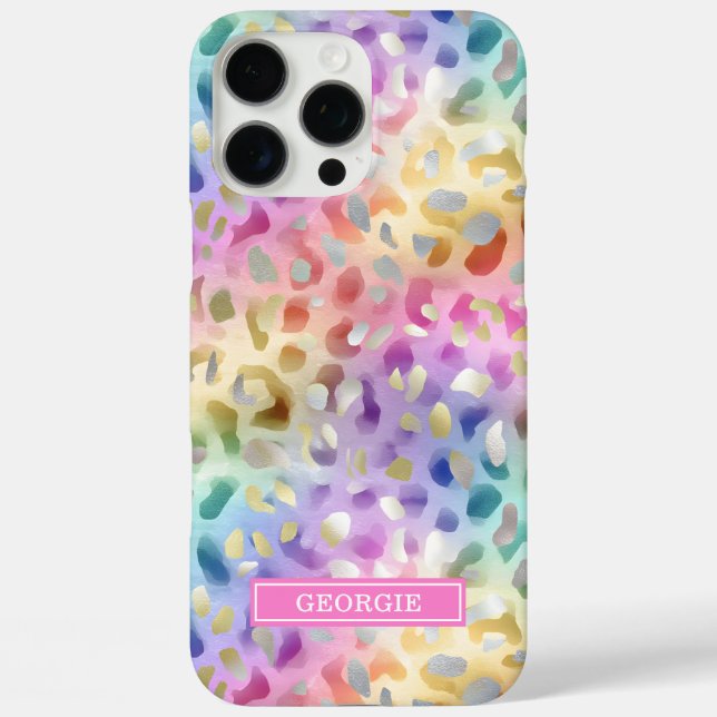 Coques Case-Mate iPhone Pastel Iridescent Leopard Print Monogrammed (Verso)