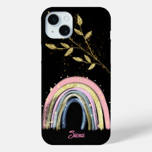 Coque Case-Mate iPhone Pastel Moderne Arc-En-Ciel Et feuilles D'Or Nom Pe