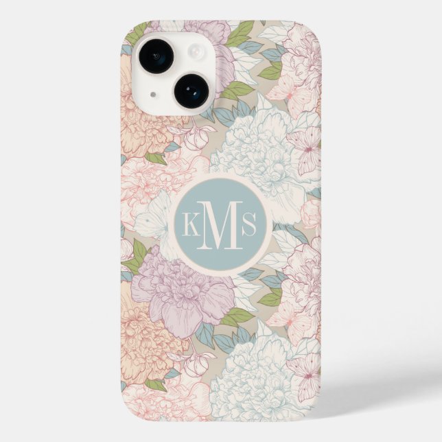Coques Case-Mate iPhone Pastel Peony & Butterfly Flower Motif (Verso)