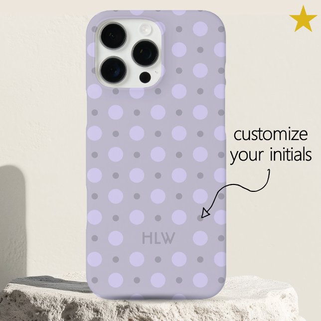 Coques Case-Mate iPhone Pastel Periwinkle Dots Pattern Custom Name Initial (Créateur téléchargé)