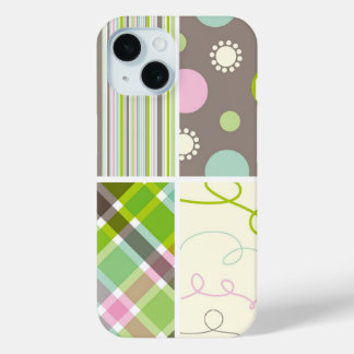 Coque Pour iPhone 15 Pastel Pink Aqua Chèque Plaid Points Motif