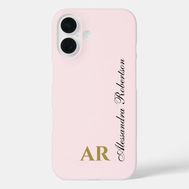 Coques Case-Mate iPhone Pastel Pink Monogram Minimalist Elegant Gold Black (Verso)