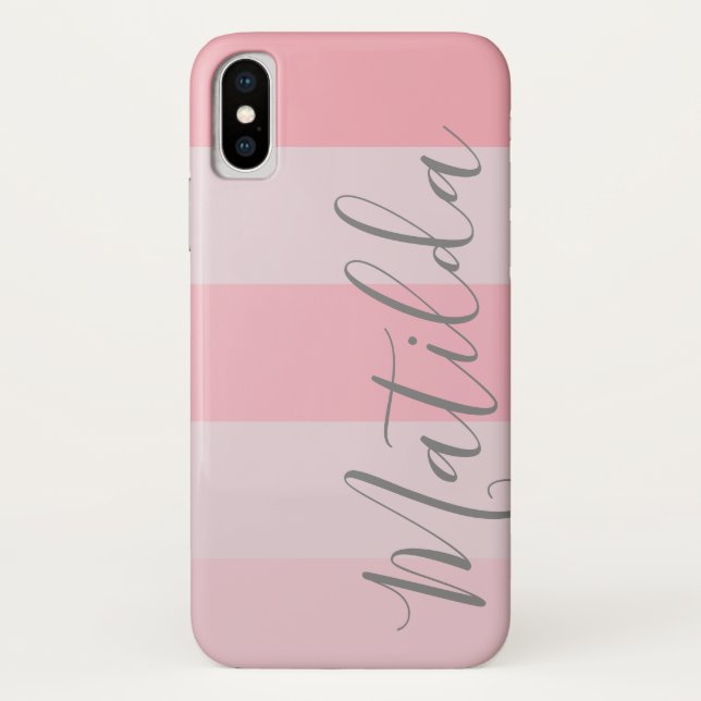 Coques Case-Mate iPhone Pastel Pink Ombre Stripe Nom personnalisé (Dos)