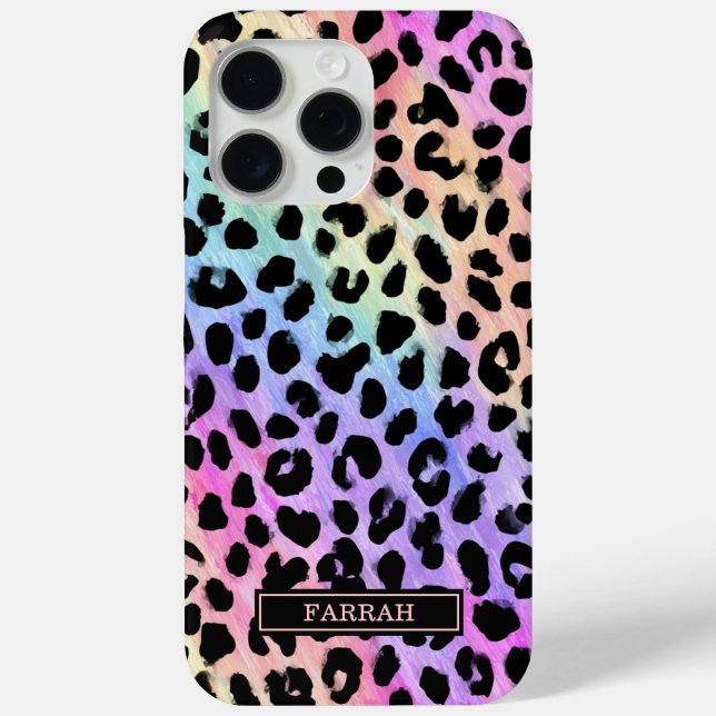 Coques Case-Mate iPhone Pastel Rainbow Leopard Print Monogrammed (Verso)