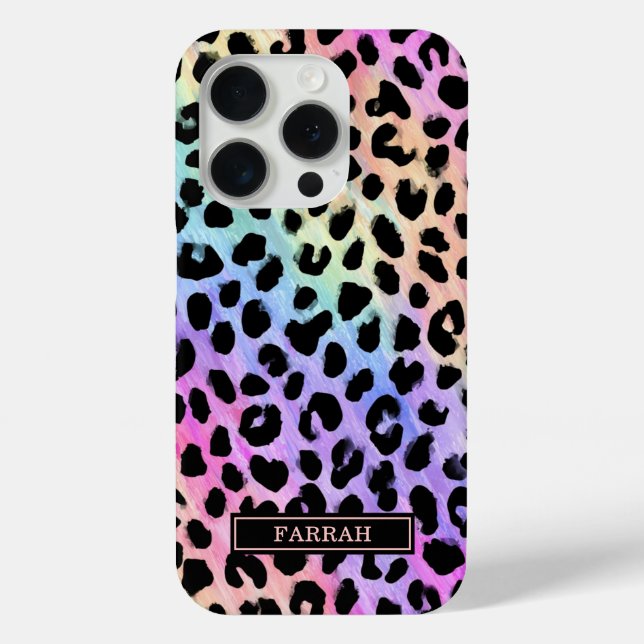 Coques Case-Mate iPhone Pastel Rainbow Leopard Print Monogrammed (Verso)