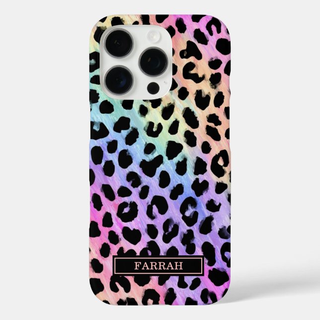 Coques Case-Mate iPhone Pastel Rainbow Leopard Print Monogrammed (Verso)