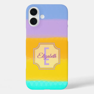 Coque Pour iPhone 16 Plus Pastel Rainbow Stripes Lettre initiale Monogramme