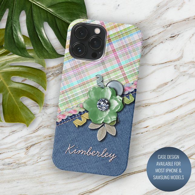 Coques Case-Mate iPhone Pastel rose Menthe verte Bleu motif Gingham carrea (Créateur téléchargé)