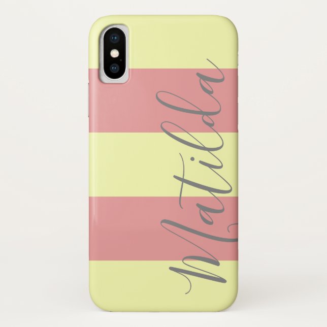 Coques Case-Mate iPhone Pastel Rose Yellow Stripe Nom personnalisé (Dos)