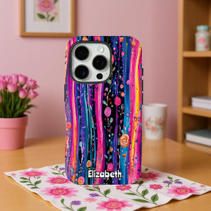 Coque iPhone 16 Pro Pastel Roses et rayures