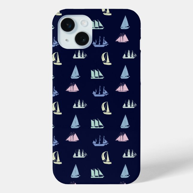 Coques Case-Mate iPhone Pastel Sailboat Motif sur Midnight Blue (Verso)