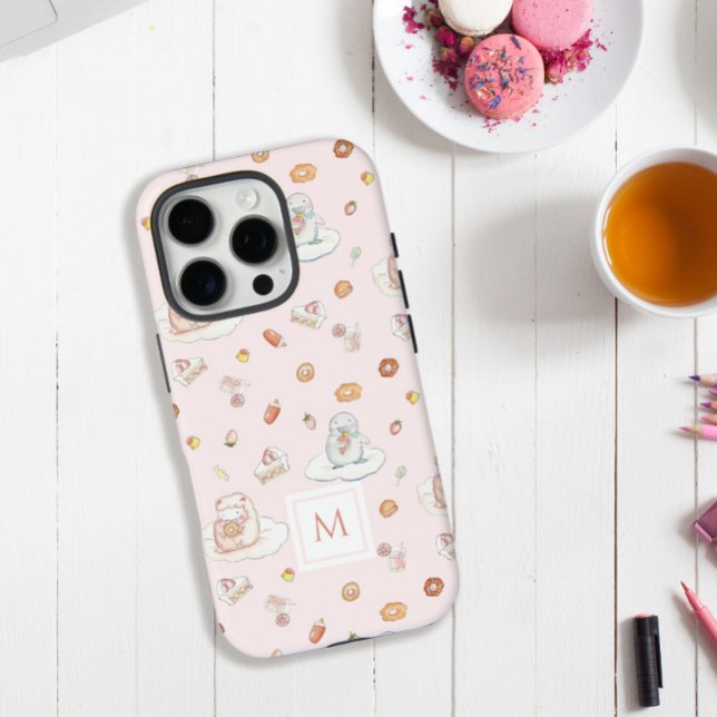 Coques Case-Mate iPhone Pastel Sheep Penguin Dessert Monogramme rose Motif (Créateur téléchargé)