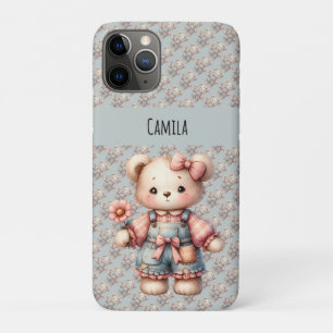 Case-Mate iPhone Case Pastel Teddy Bear Holding Flower Wear Overalls