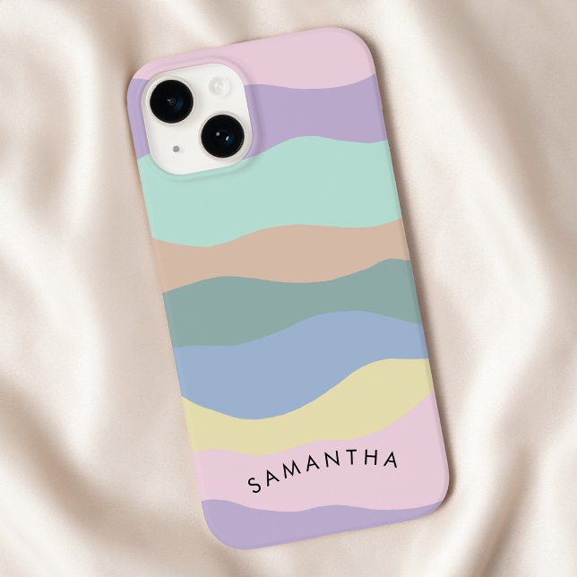 Coques Case-Mate iPhone Pastel Wavy Motif Nom de courbe personnalisée (Pastel Wavy Pattern Personalized Curvy Name Case-Mate iPhone Case)