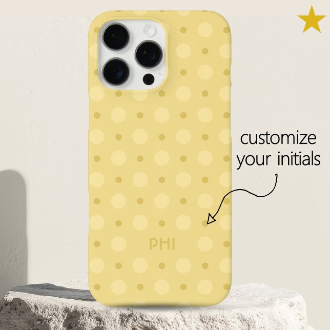 Coques Case-Mate iPhone Pastel Yellow Dots Pattern Custom Name Initials (Créateur téléchargé)