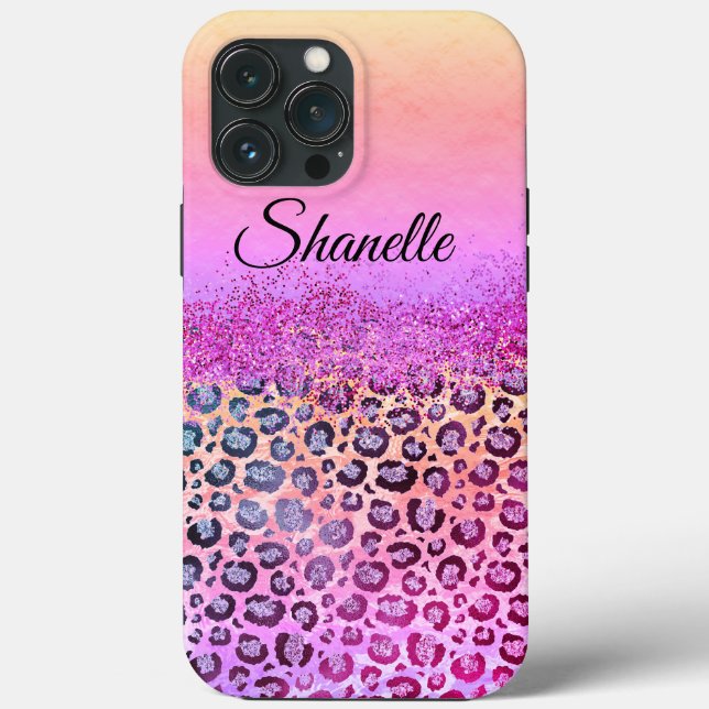 Coques Case-Mate iPhone Pastels Glittery Silver Leopard Personnalisé (Verso)