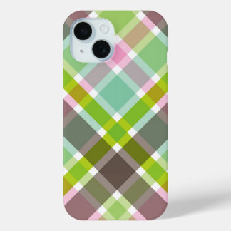 Coque Pour iPhone 15 Pastels Pink Aqua Blue Retro Chèques Plaid Motif