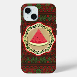 Coque Case-Mate iPhone pastèque sur plaque d'olive avec tatreez palestini