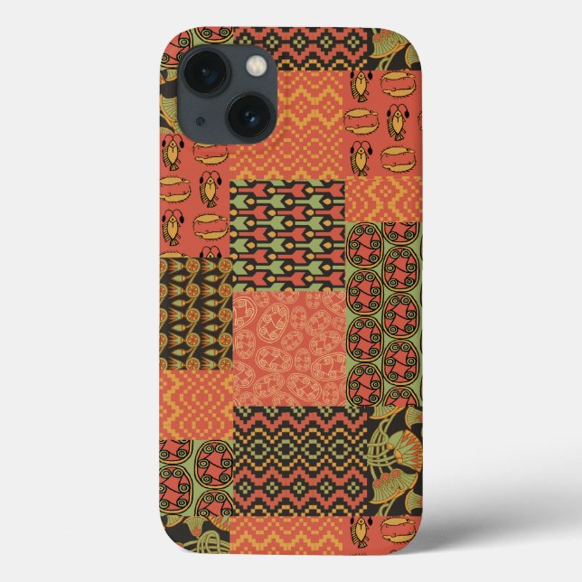 Coques Case-Mate iPhone Patchwork de Faux Tribal Égyptien Noir Rouge (Verso)