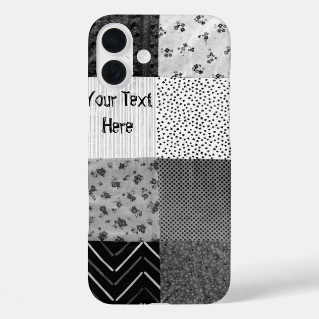Coques Case-Mate iPhone patchwork en tissu vintage noir et blanc (Verso)