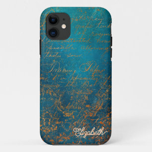 Case-Mate iPhone Case Patine de cuivre vintage avec calligraphie turquoi