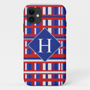 Coques Pour iPhone Patriote monogramme rouge blanc et bleu