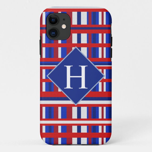 Coques Case-Mate iPhone Patriote monogramme rouge blanc et bleu (Dos)