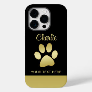 Coque Case-Mate iPhone Patte de chien brillante en or sur fond noir