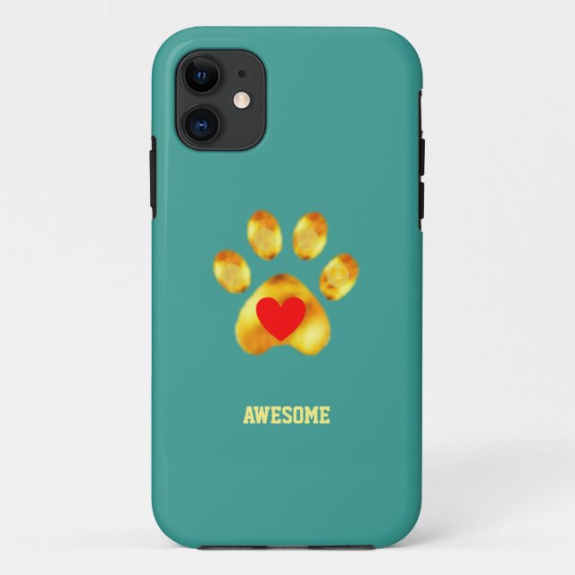 Coques Case-Mate iPhone Patte dorée mignonne sur turquoise sarcelle (Dos)