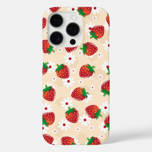 Coques Case-Mate iPhone Pattern featuring strawberries and white flowers (Verso)
