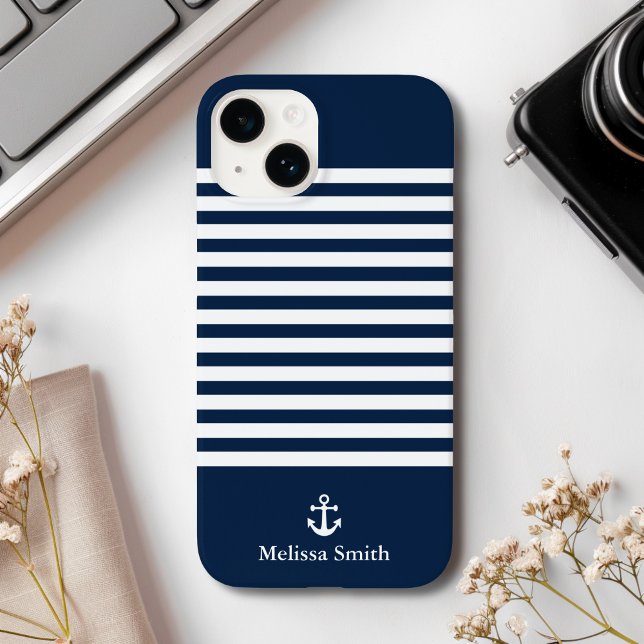 Coques Case-Mate iPhone Pattern Navy blue and white bands Blue Navy (Créateur téléchargé)