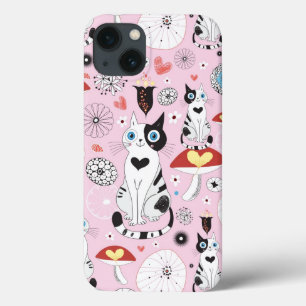 Coques Pour iPhone pattern of cats and flowers