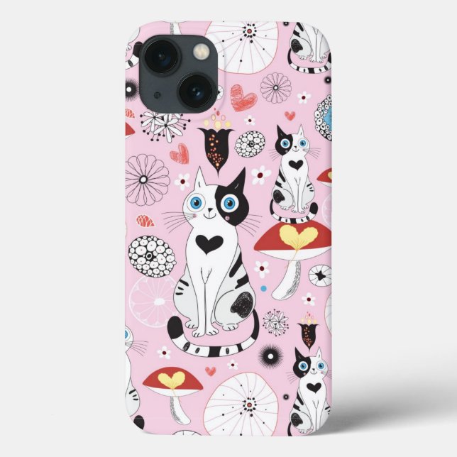 Coques Case-Mate iPhone pattern of cats and flowers (Verso)