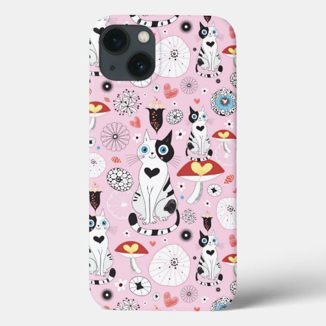 Coques Case-Mate iPhone pattern of cats and flowers (Verso)