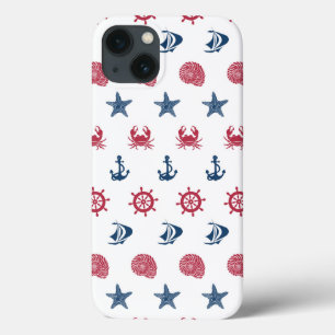 iPhone 13 Coque Pattern rouge blanc et bleu