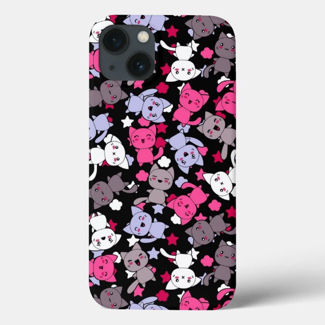 Coques Case-Mate iPhone pattern with cute kawaii doodle cats 3 (Verso)