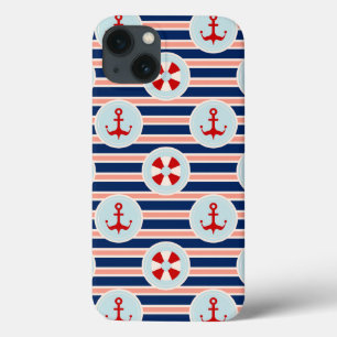 iPhone 13 Coque Patterns de Nautical Stripes and Dots