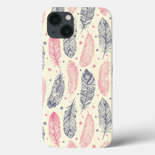 Coques Case-Mate iPhone Patters de Pink And Purple Ethnic Feather (Verso)