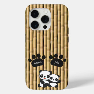 Coque Case-Mate iPhone Pattes de Panda avec Nom sur Bambou
