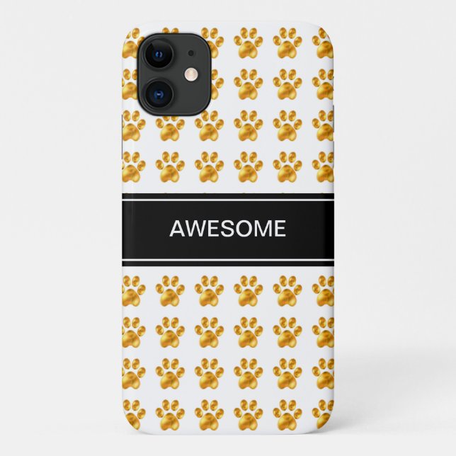 Coques Case-Mate iPhone Pattes dorées et calligraphie sur fond noir et bla (Dos)