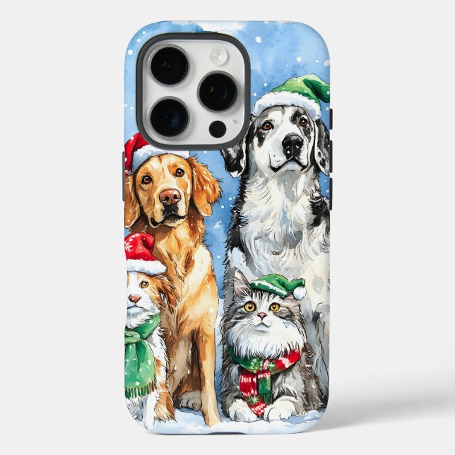 Coques Case-Mate iPhone Pattes enneigées Festive Mignon Animaux de Noël Aq (Verso)