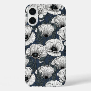 Coque Pour iPhone 16 Plus Pavot blanc sur la marine