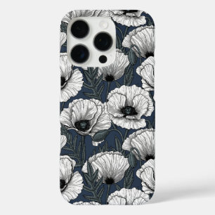 Coque iPhone 16 Pro Pavot blanc sur la marine